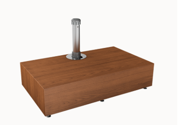 Chrome umbrella neck mounted on wood deck or platform demonstration