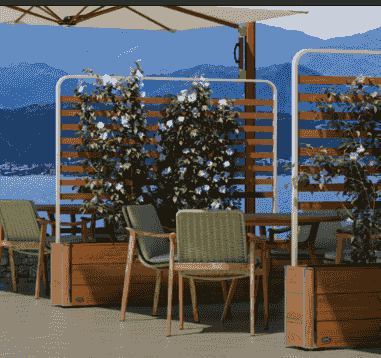 Outdoor trellis screen and furniture setting